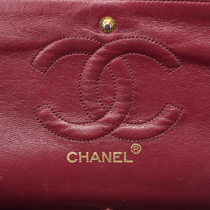 CHANEL Lambskin Matelasse 25cm Double Flap Chain Shoulder Black Gold-Tone Hardware, Pre-Owned
