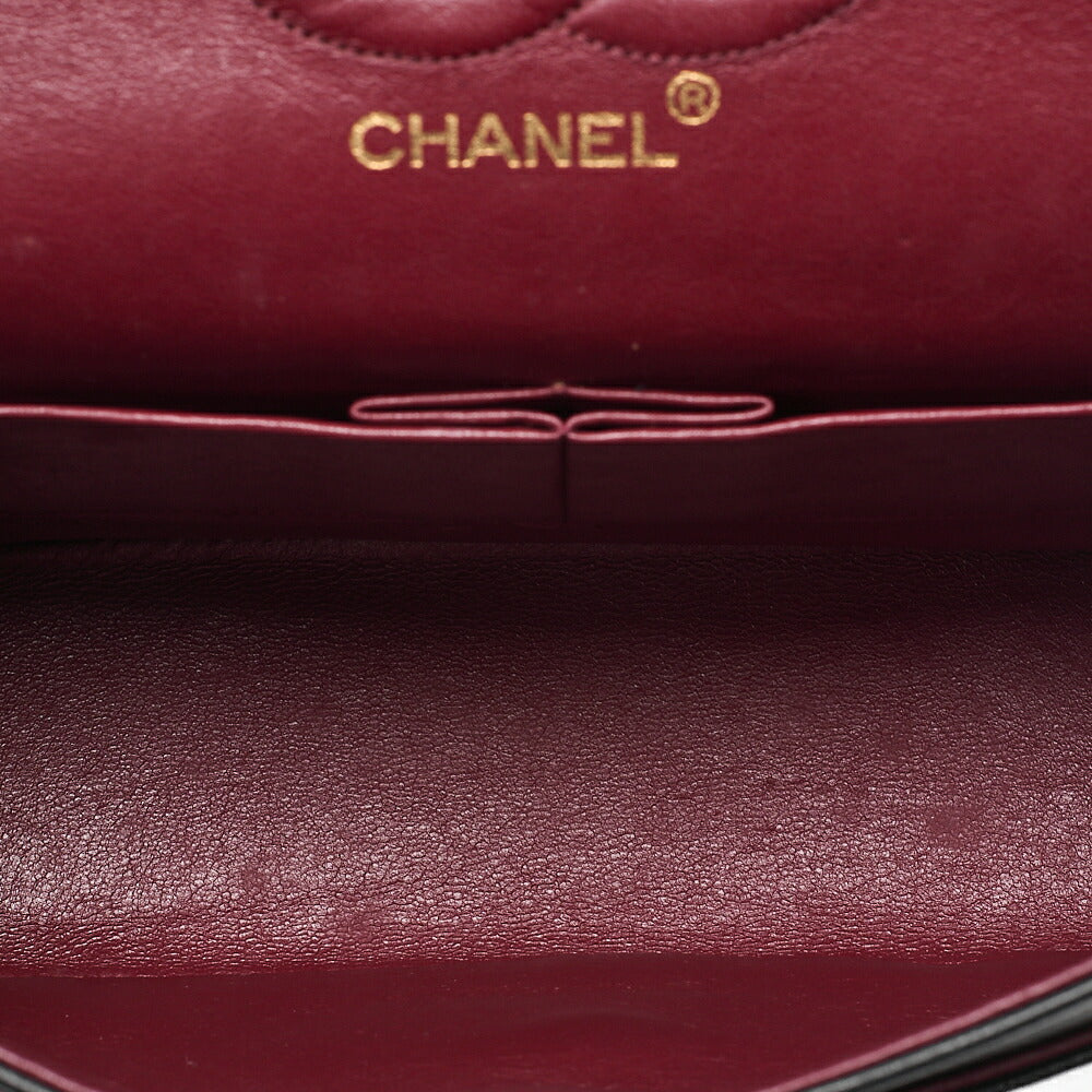 CHANEL Lambskin Matelasse 25cm Double Flap Chain Shoulder Black Gold-Tone Hardware, Pre-Owned