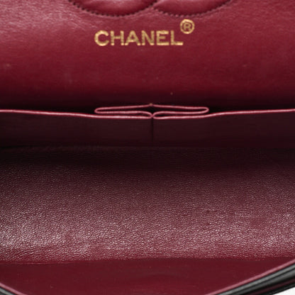CHANEL Lambskin Matelasse 25cm Double Flap Chain Shoulder Black Gold-Tone Hardware, Pre-Owned