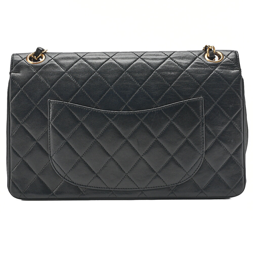 CHANEL Lambskin Matelasse Double Straight Flap Chain Shoulder Black Gold-Tone Hardware, Pre-Owned