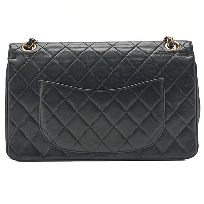 CHANEL Lambskin Matelasse Double Straight Flap Chain Shoulder Black Gold-Tone Hardware, Pre-Owned