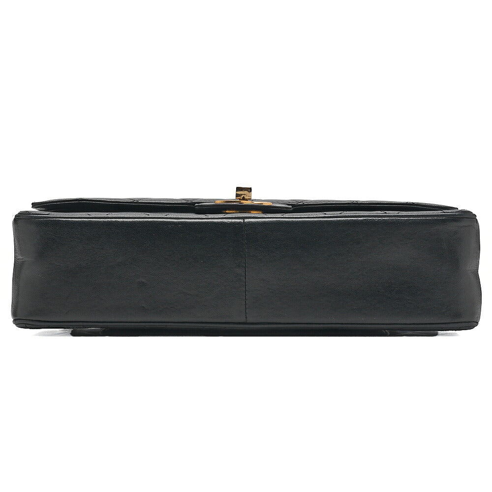 CHANEL Lambskin Matelasse Double Straight Flap Chain Shoulder Black Gold-Tone Hardware, Pre-Owned