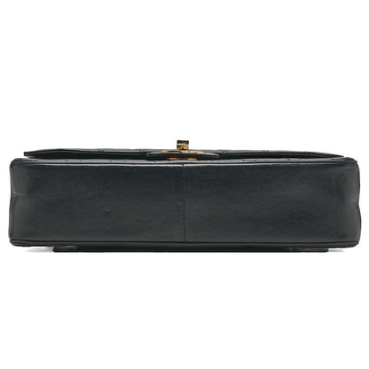 CHANEL Lambskin Matelasse Double Straight Flap Chain Shoulder Black Gold-Tone Hardware, Pre-Owned