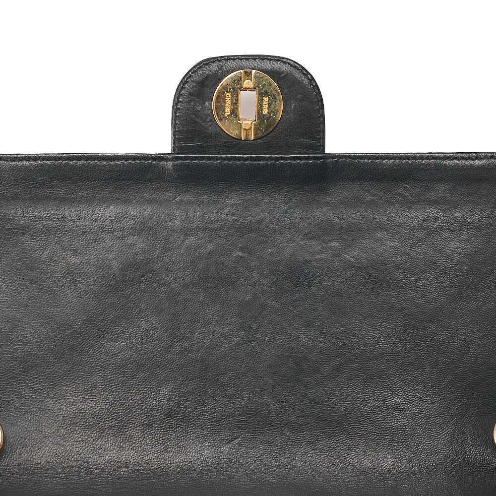 CHANEL Lambskin Matelasse Double Straight Flap Chain Shoulder Black Gold-Tone Hardware, Pre-Owned
