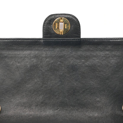 CHANEL Lambskin Matelasse Double Straight Flap Chain Shoulder Black Gold-Tone Hardware, Pre-Owned