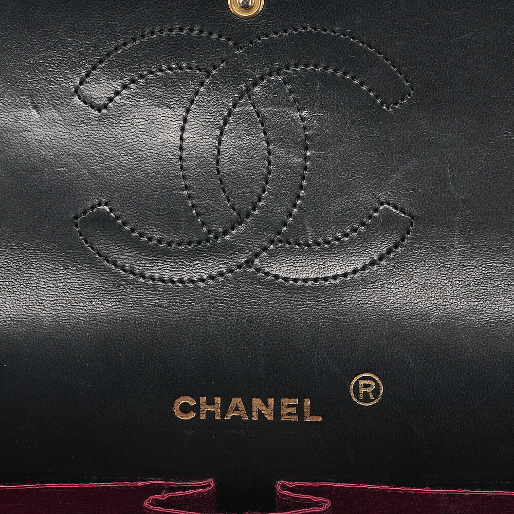 CHANEL Lambskin Matelasse Double Straight Flap Chain Shoulder Black Gold-Tone Hardware, Pre-Owned