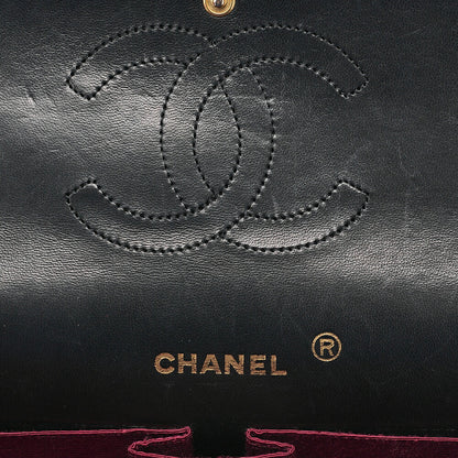 CHANEL Lambskin Matelasse Double Straight Flap Chain Shoulder Black Gold-Tone Hardware, Pre-Owned