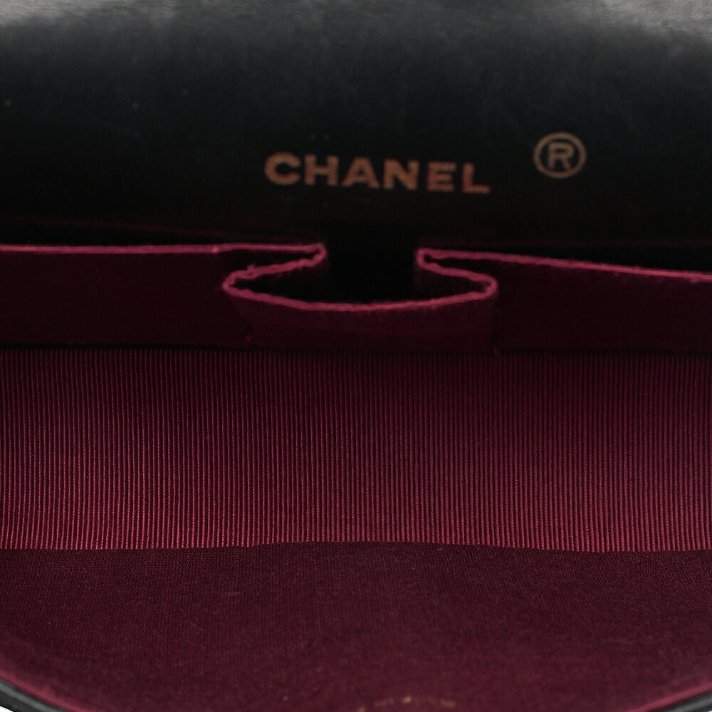 CHANEL Lambskin Matelasse Double Straight Flap Chain Shoulder Black Gold-Tone Hardware, Pre-Owned