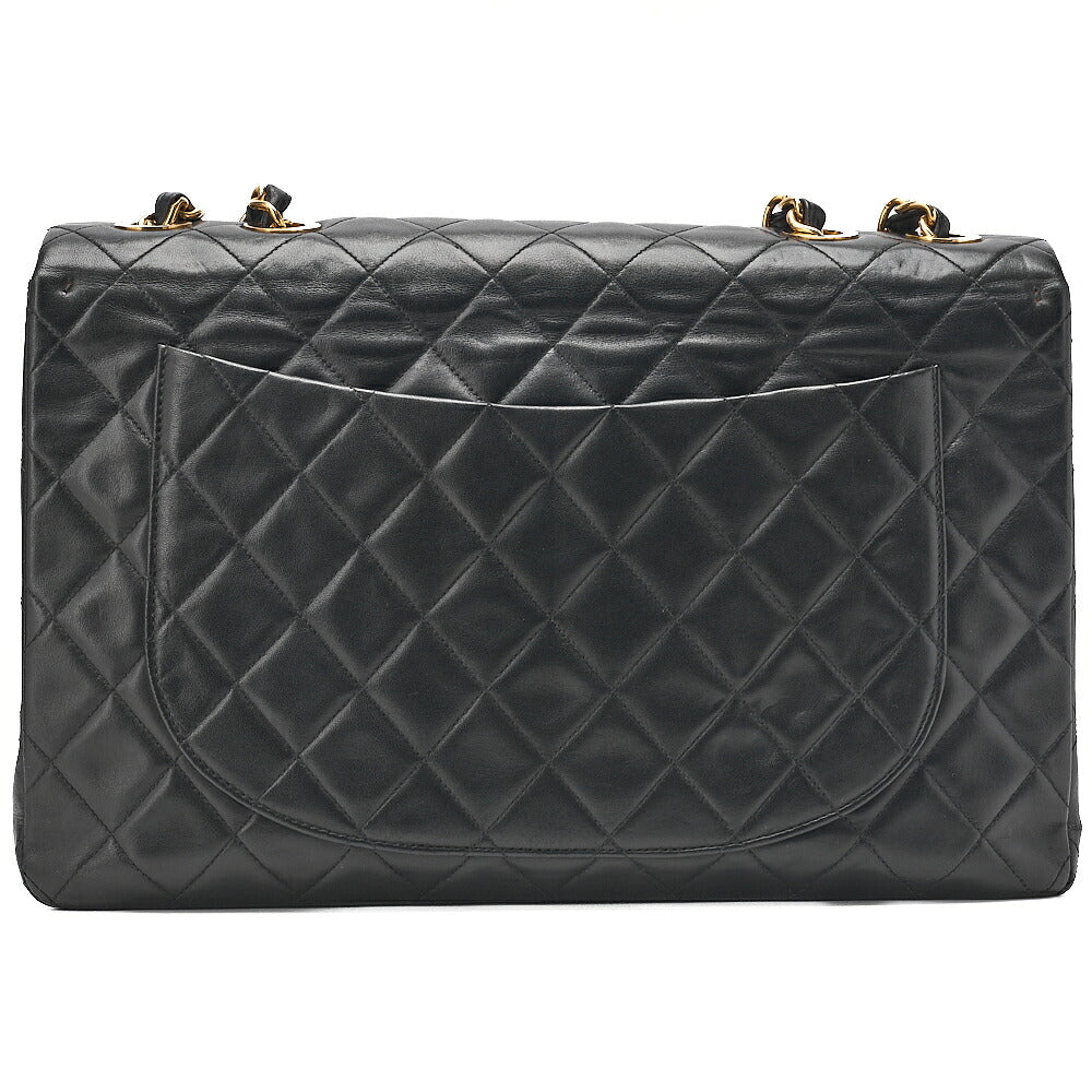 CHANEL Chain Shoulder Bag Deca Matelasse 33cm Single Flap Lambskin Black Gold-Tone Hardware, Pre-Owned