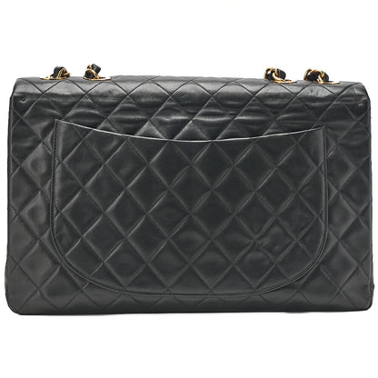 CHANEL Chain Shoulder Bag Deca Matelasse 33cm Single Flap Lambskin Black Gold-Tone Hardware, Pre-Owned
