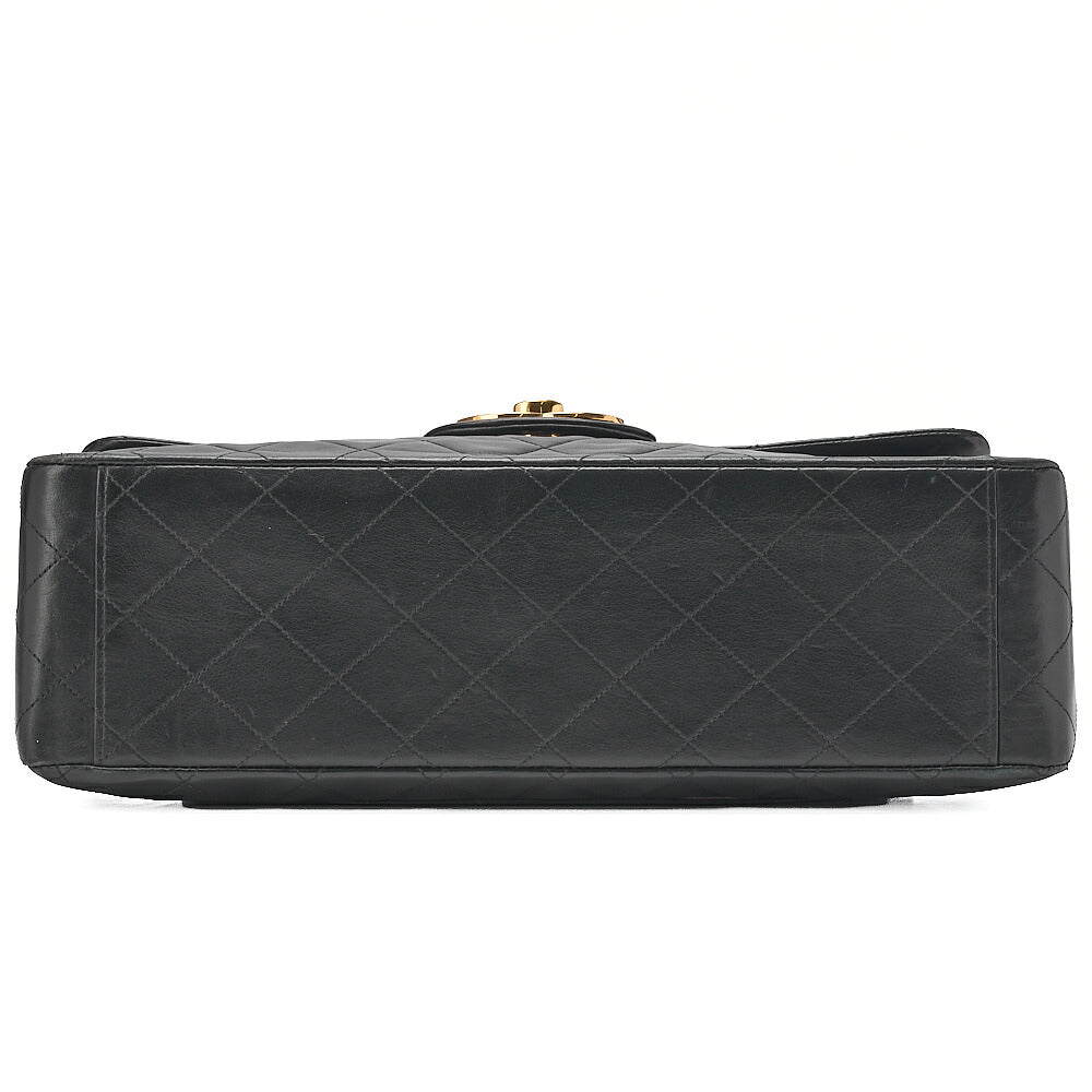 CHANEL Chain Shoulder Bag Deca Matelasse 33cm Single Flap Lambskin Black Gold-Tone Hardware, Pre-Owned