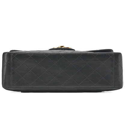CHANEL Chain Shoulder Bag Deca Matelasse 33cm Single Flap Lambskin Black Gold-Tone Hardware, Pre-Owned