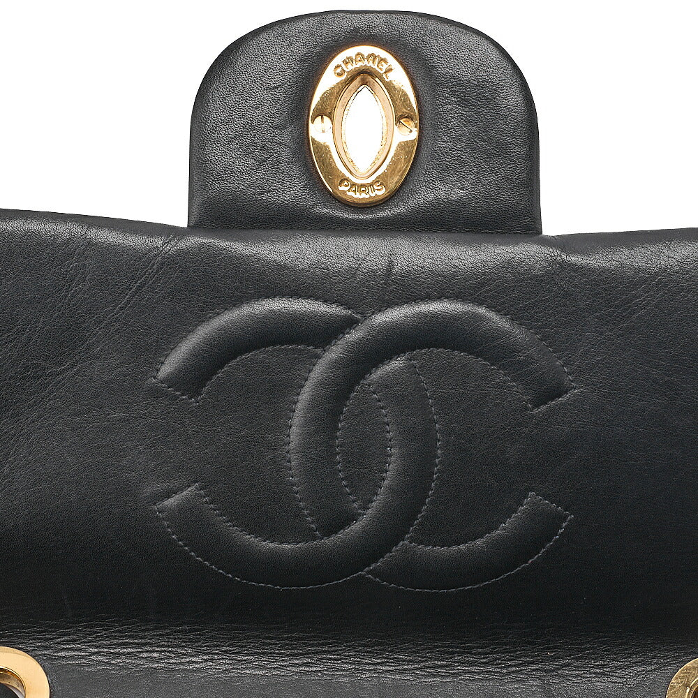 CHANEL Chain Shoulder Bag Deca Matelasse 33cm Single Flap Lambskin Black Gold-Tone Hardware, Pre-Owned