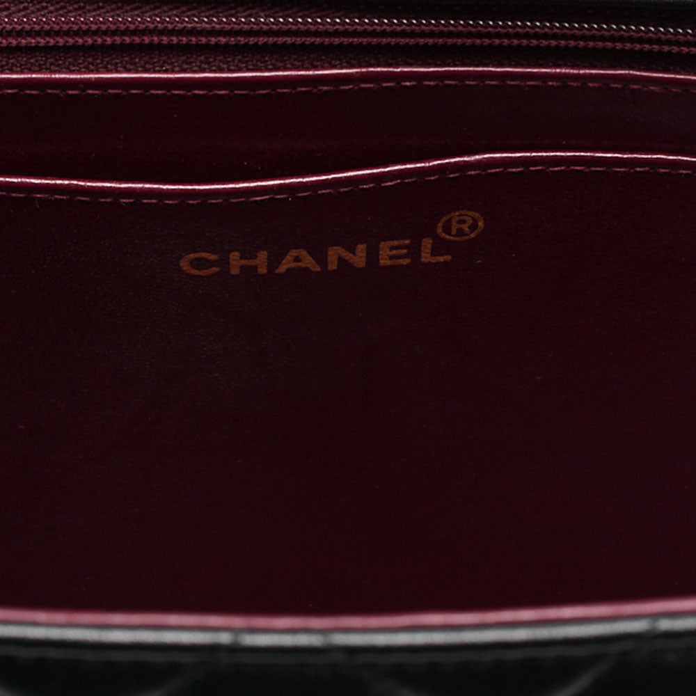 CHANEL Chain Shoulder Bag Deca Matelasse 33cm Single Flap Lambskin Black Gold-Tone Hardware, Pre-Owned