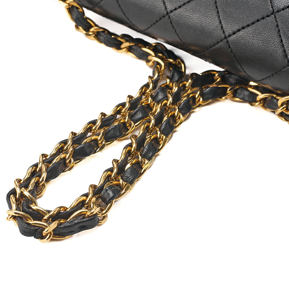 CHANEL Lambskin Matelasse 25cm Double Flap Chain Shoulder Black Gold-Tone Hardware, Pre-Owned