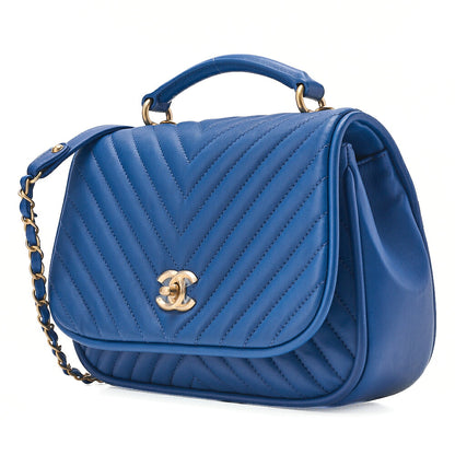 CHANEL Lambskin V-Stitch Turn Lock 2-Way Chain Shoulder Blue Gold-Tone Hardware, Pre-Owned