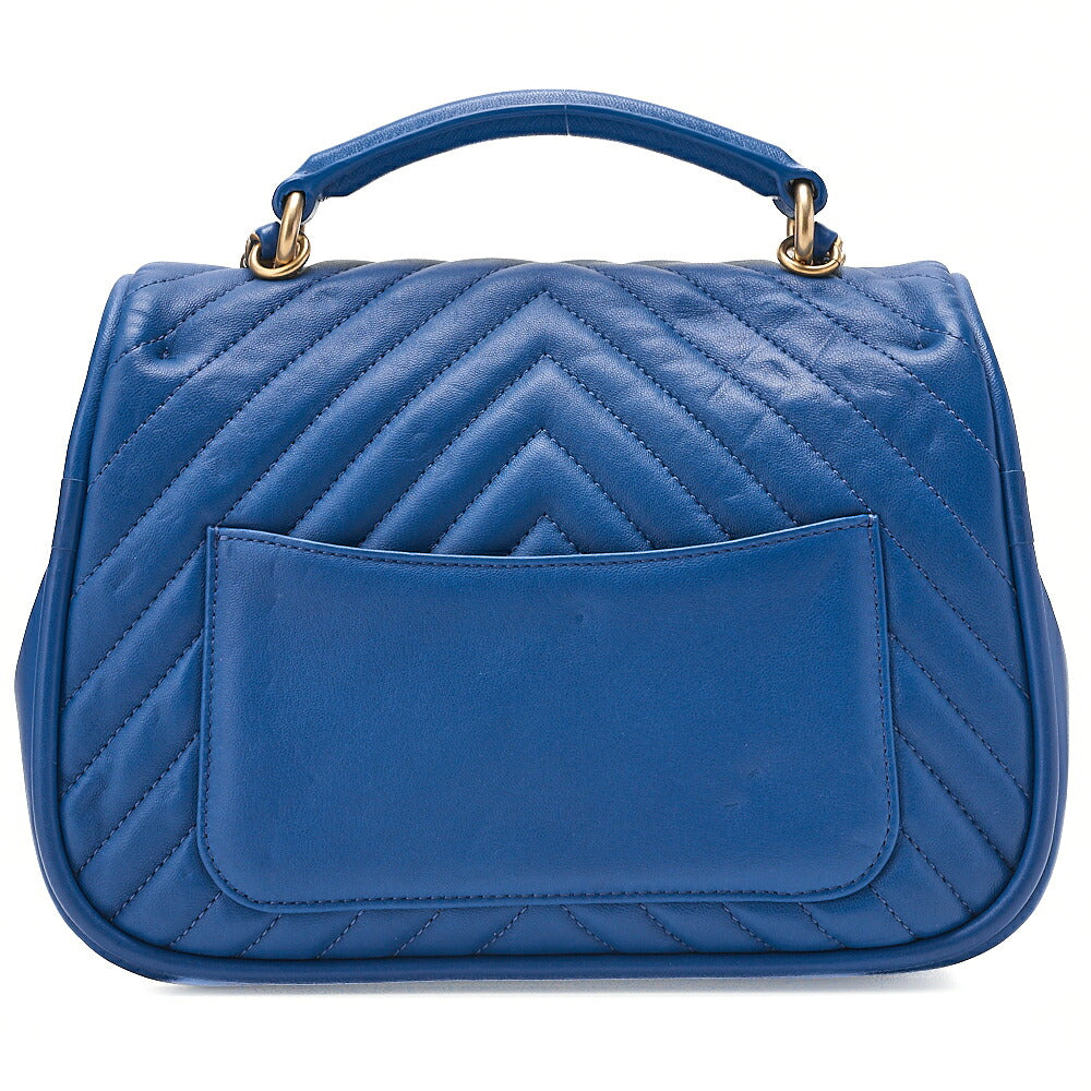 CHANEL Lambskin V-Stitch Turn Lock 2-Way Chain Shoulder Blue Gold-Tone Hardware, Pre-Owned
