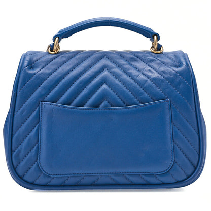 CHANEL Lambskin V-Stitch Turn Lock 2-Way Chain Shoulder Blue Gold-Tone Hardware, Pre-Owned