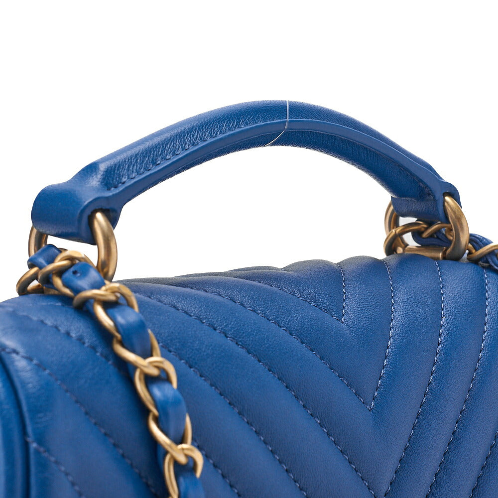 CHANEL Lambskin V-Stitch Turn Lock 2-Way Chain Shoulder Blue Gold-Tone Hardware, Pre-Owned
