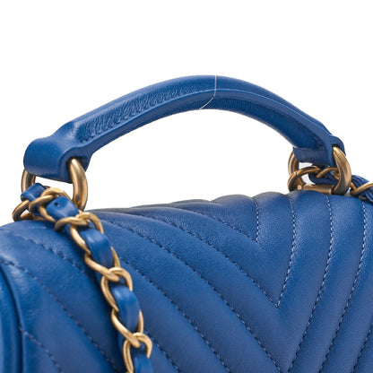 CHANEL Lambskin V-Stitch Turn Lock 2-Way Chain Shoulder Blue Gold-Tone Hardware, Pre-Owned