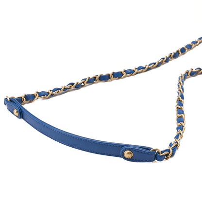 CHANEL Lambskin V-Stitch Turn Lock 2-Way Chain Shoulder Blue Gold-Tone Hardware, Pre-Owned