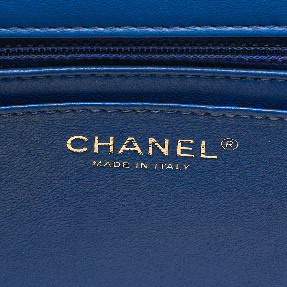CHANEL Lambskin V-Stitch Turn Lock 2-Way Chain Shoulder Blue Gold-Tone Hardware, Pre-Owned
