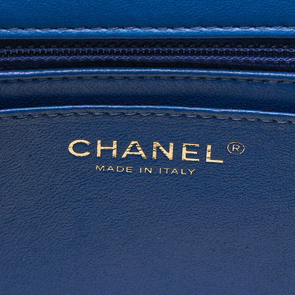 CHANEL Lambskin V-Stitch Turn Lock 2-Way Chain Shoulder Blue Gold-Tone Hardware, Pre-Owned