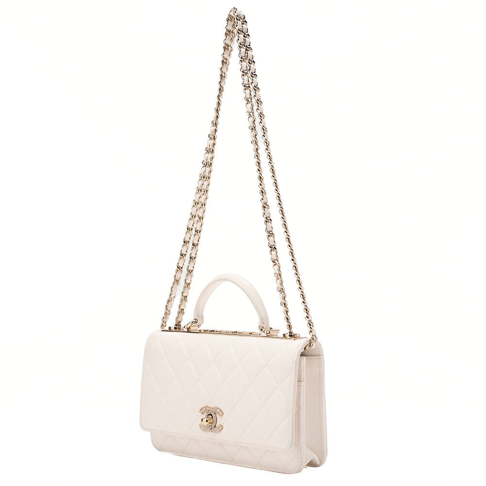 CHANEL Lambskin Matelasse Trendy CC Rhinestone 2-Way Chain Wallet White Gold-Tone Hardware, Pre-Owned