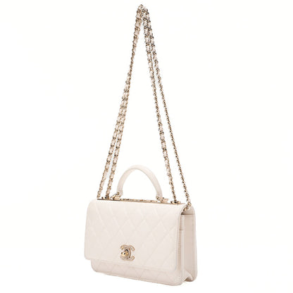CHANEL Lambskin Matelasse Trendy CC Rhinestone 2-Way Chain Wallet White Gold-Tone Hardware, Pre-Owned