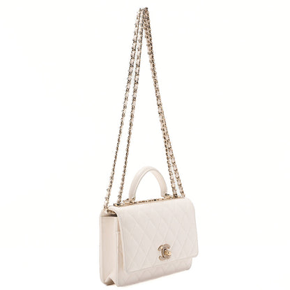 CHANEL Lambskin Matelasse Trendy CC Rhinestone 2-Way Chain Wallet White Gold-Tone Hardware, Pre-Owned