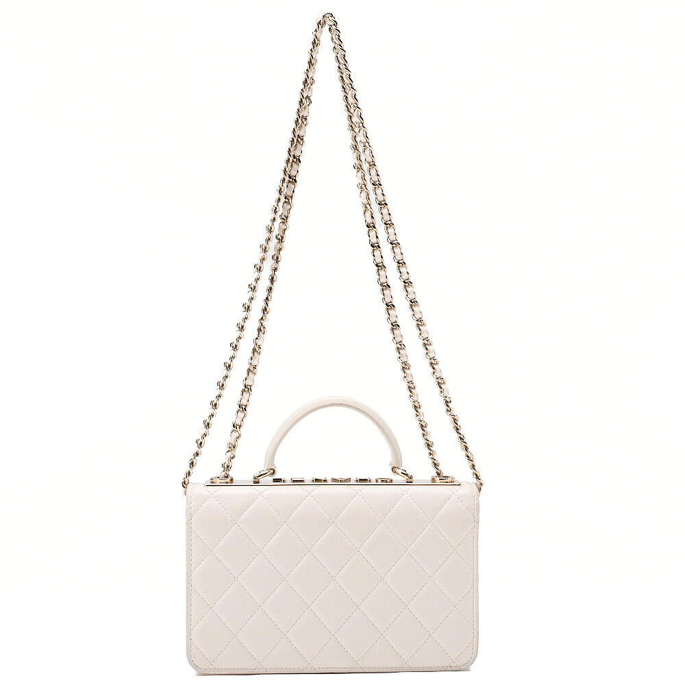 CHANEL Lambskin Matelasse Trendy CC Rhinestone 2-Way Chain Wallet White Gold-Tone Hardware, Pre-Owned