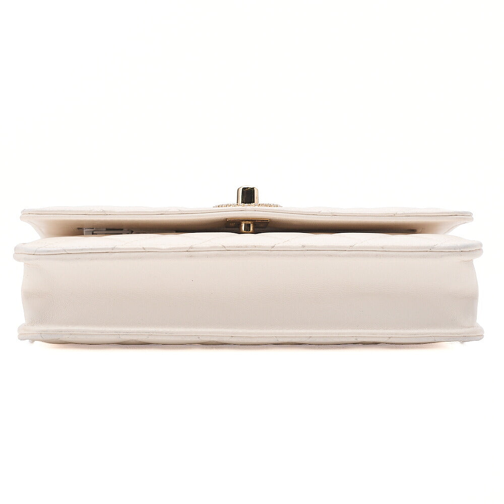 CHANEL Lambskin Matelasse Trendy CC Rhinestone 2-Way Chain Wallet White Gold-Tone Hardware, Pre-Owned