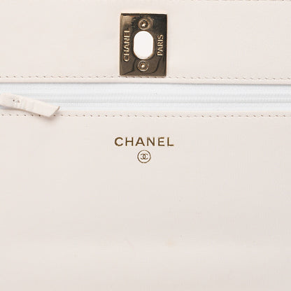CHANEL Lambskin Matelasse Trendy CC Rhinestone 2-Way Chain Wallet White Gold-Tone Hardware, Pre-Owned