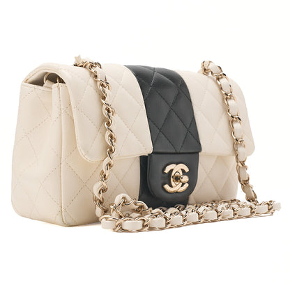 CHANEL Chain Shoulder Bag Mini Matelasse 20cm Lambskin Black x White Gold-Tone Hardware, Pre-Owned