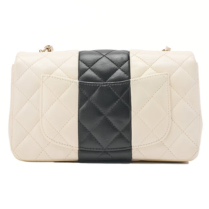 CHANEL Chain Shoulder Bag Mini Matelasse 20cm Lambskin Black x White Gold-Tone Hardware, Pre-Owned