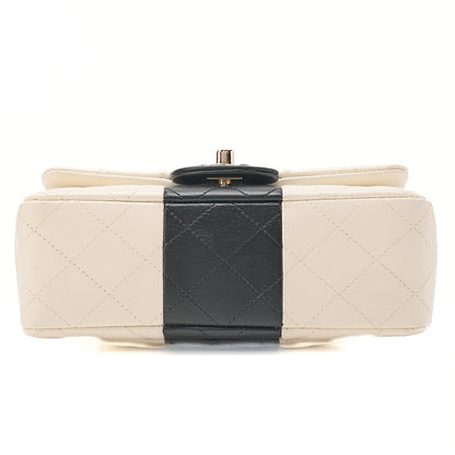 CHANEL Chain Shoulder Bag Mini Matelasse 20cm Lambskin Black x White Gold-Tone Hardware, Pre-Owned