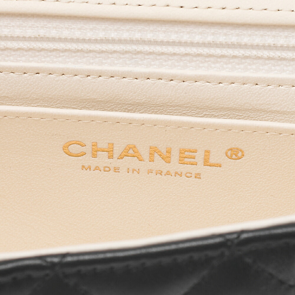 CHANEL Chain Shoulder Bag Mini Matelasse 20cm Lambskin Black x White Gold-Tone Hardware, Pre-Owned