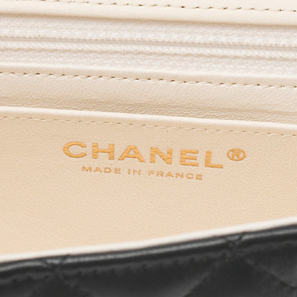 CHANEL Chain Shoulder Bag Mini Matelasse 20cm Lambskin Black x White Gold-Tone Hardware, Pre-Owned