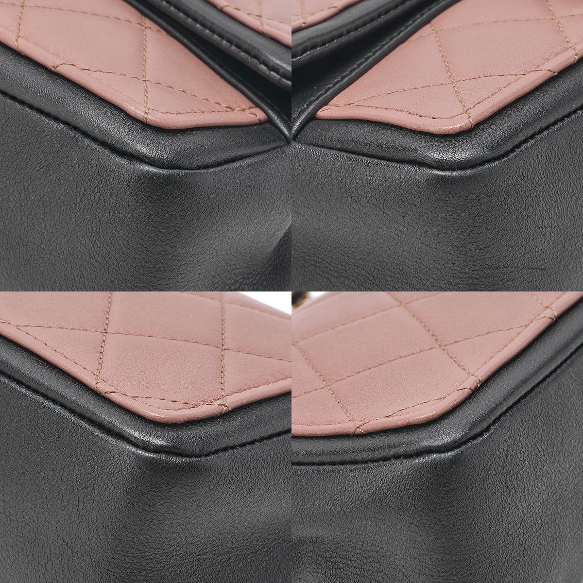 CHANEL Lambskin Matelasse Single Flap Turn Lock Chain Shoulder Bag Bicolor Dusty Pink x Black Gold-Tone Hardware, Pre-Owned