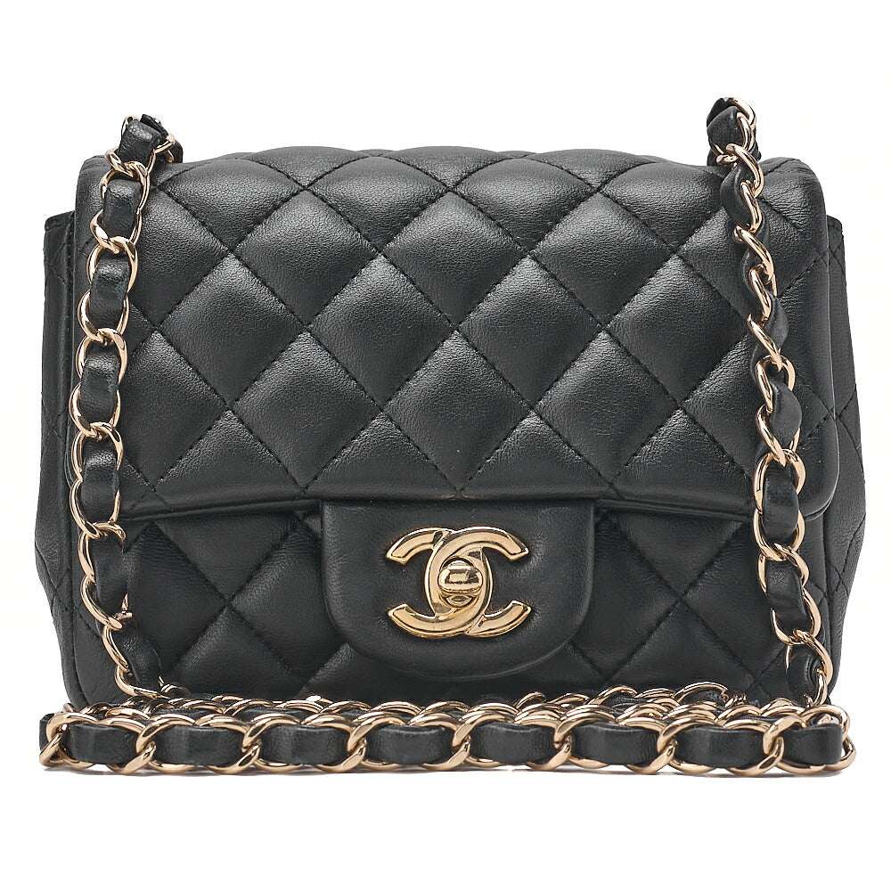 CHANEL Chain Shoulder Bag Mini Matelasse 16cm Turn Lock Lambskin Black Gold-Tone Hardware, Pre-Owned