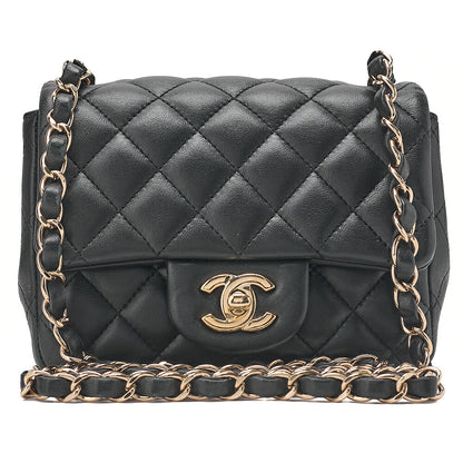 CHANEL Chain Shoulder Bag Mini Matelasse 16cm Turn Lock Lambskin Black Gold-Tone Hardware, Pre-Owned
