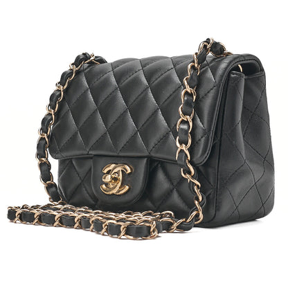 CHANEL Chain Shoulder Bag Mini Matelasse 16cm Turn Lock Lambskin Black Gold-Tone Hardware, Pre-Owned