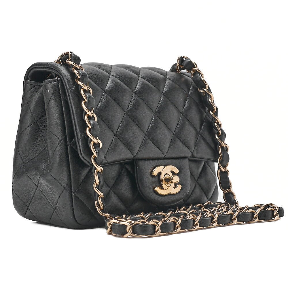 CHANEL Chain Shoulder Bag Mini Matelasse 16cm Turn Lock Lambskin Black Gold-Tone Hardware, Pre-Owned