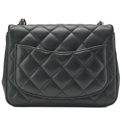 CHANEL Chain Shoulder Bag Mini Matelasse 16cm Turn Lock Lambskin Black Gold-Tone Hardware, Pre-Owned