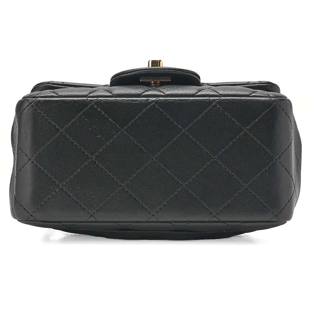 CHANEL Chain Shoulder Bag Mini Matelasse 16cm Turn Lock Lambskin Black Gold-Tone Hardware, Pre-Owned