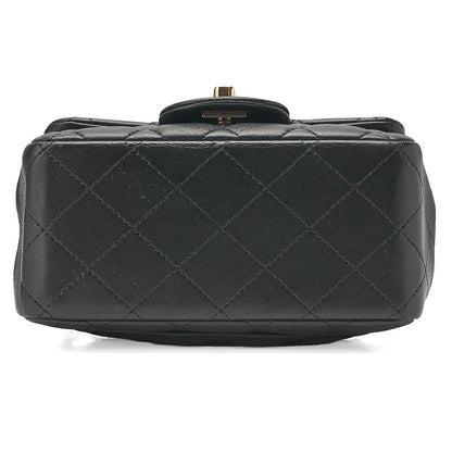 CHANEL Chain Shoulder Bag Mini Matelasse 16cm Turn Lock Lambskin Black Gold-Tone Hardware, Pre-Owned