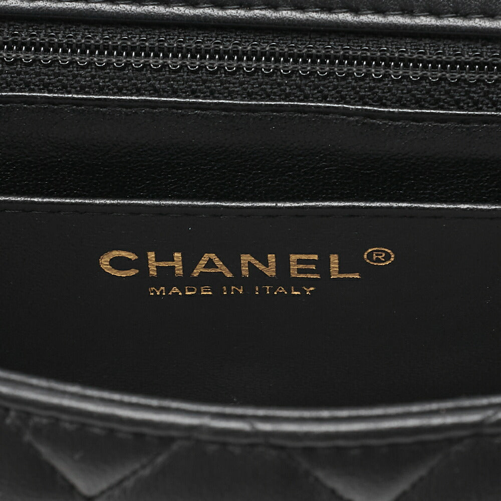 CHANEL Chain Shoulder Bag Mini Matelasse 16cm Turn Lock Lambskin Black Gold-Tone Hardware, Pre-Owned
