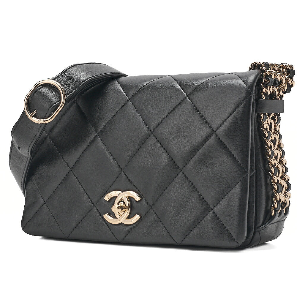 CHANEL Lambskin Matelasse Full Flap Chain Shoulder Black Gold-Tone Hardware, Pre-Owned