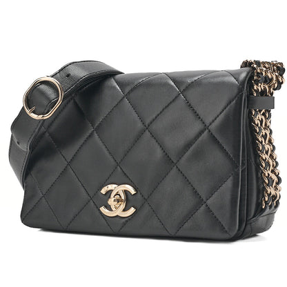 CHANEL Lambskin Matelasse Full Flap Chain Shoulder Black Gold-Tone Hardware, Pre-Owned