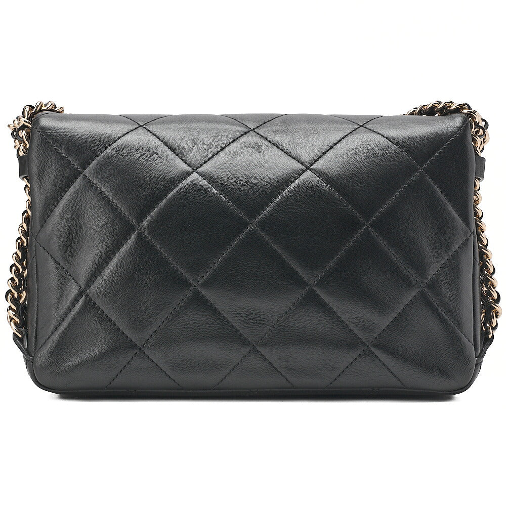CHANEL Lambskin Matelasse Full Flap Chain Shoulder Black Gold-Tone Hardware, Pre-Owned